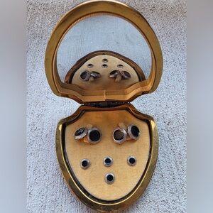 Antique Krementz Art Deco Onyx Cufflinks & 4 Studs w/ Original Case 1920s